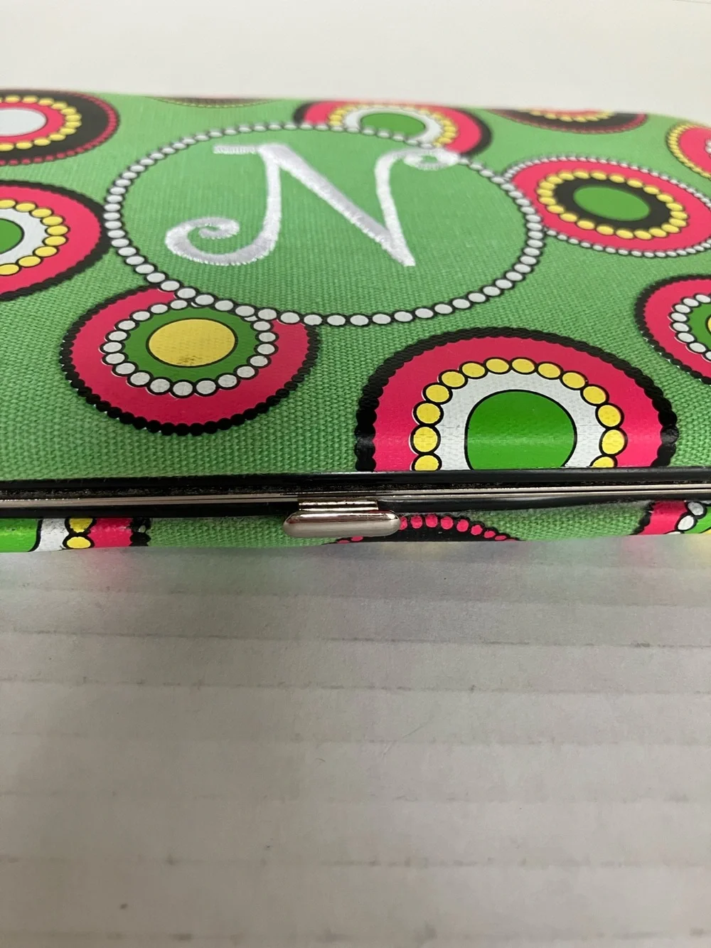 MSC‎ Monogrammed 'N'  - Bright Green with Pink & Yellow Circles 4.5x7.5”